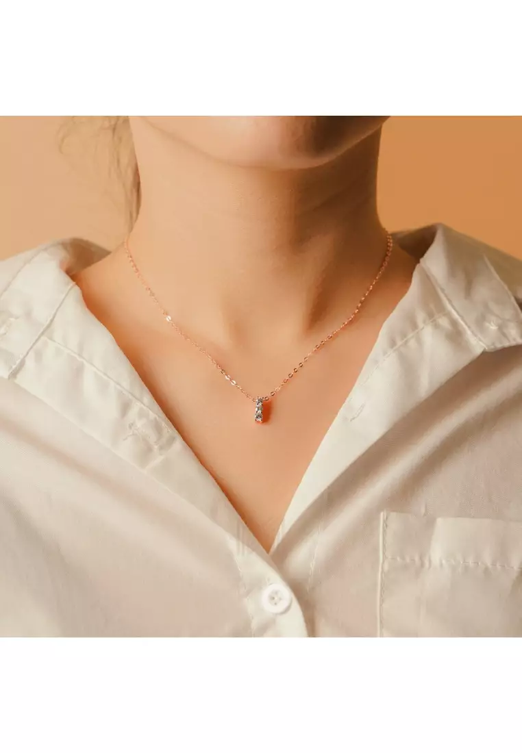 Made For The Night Triple Diamond Cubic Zirconia Rose Gold Necklace with 925 Sterling Silver