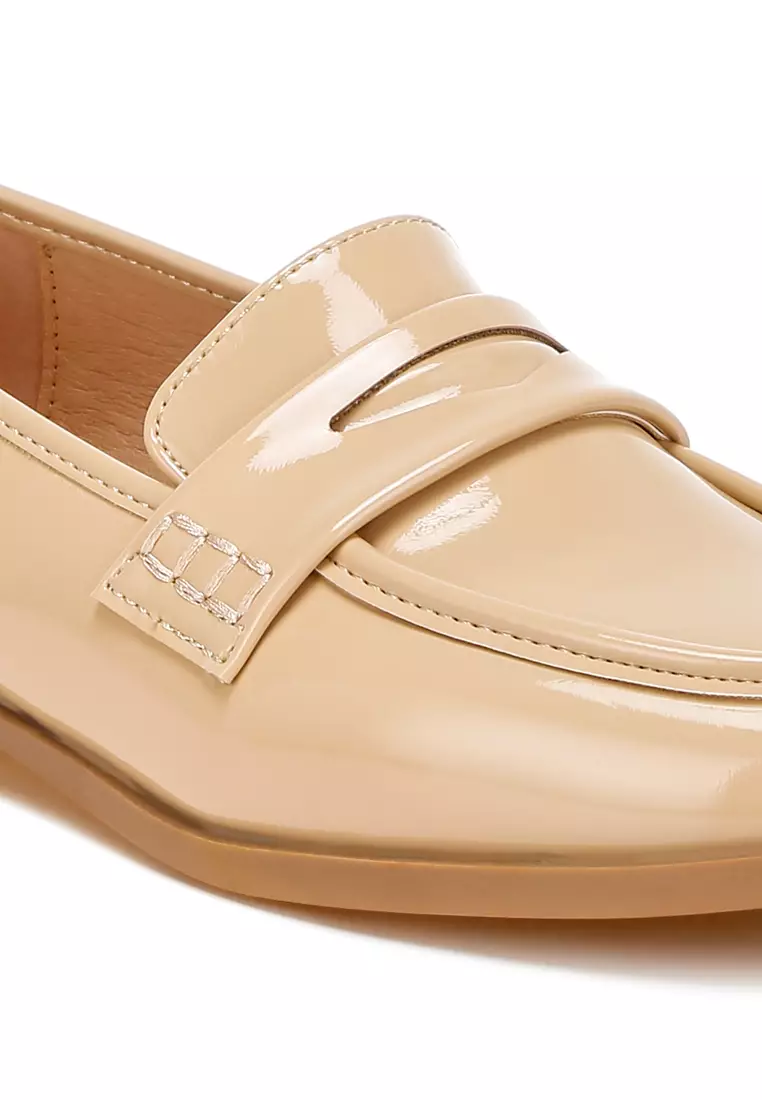 Penny Strap Detail Loafers in Beige
