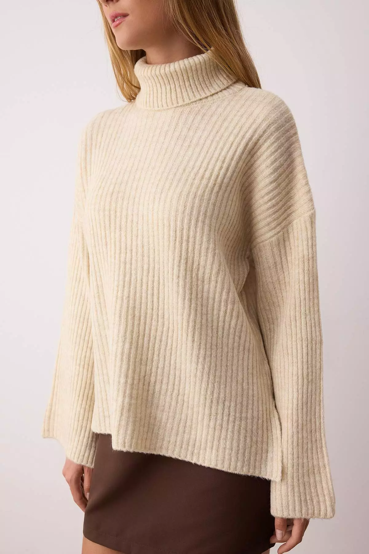 Stone Soft Textured Wide Fit Knitwear Sweater