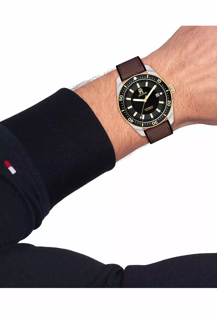 TH85 Men's Watch Brown Leather & Black Silicone Strap - Black Dial 1792142