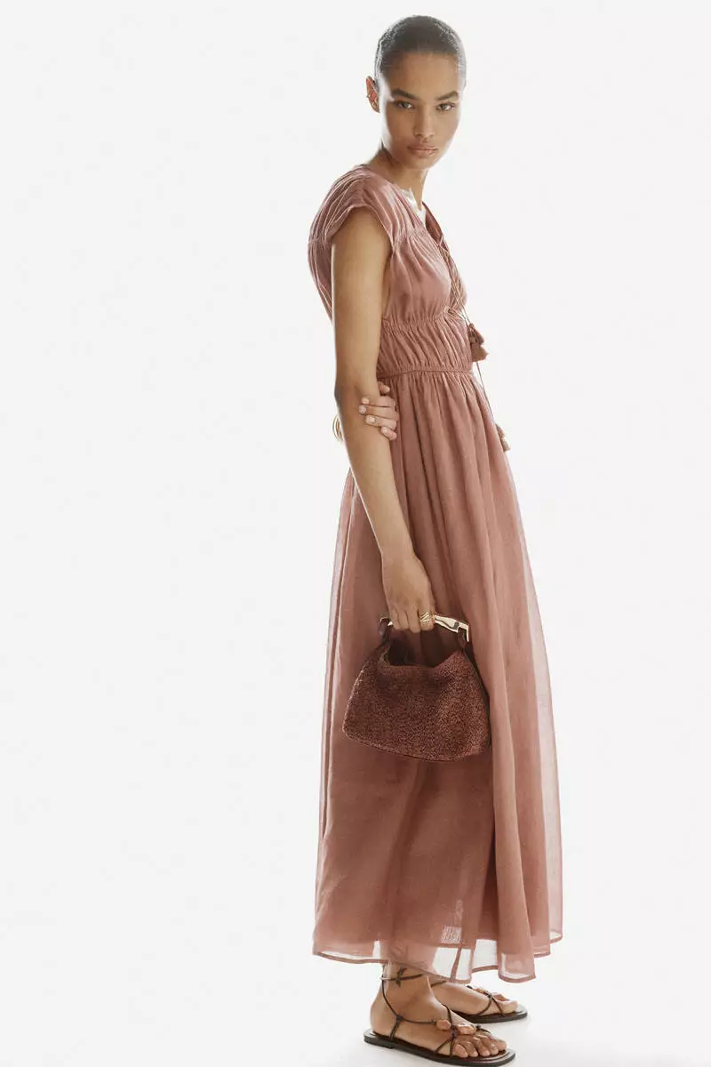 Drawstring-detail ramie dress