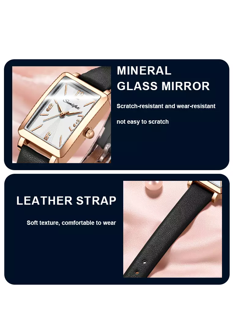 Jam Tangan Wanita 8002 Original Tali Kulit Mode Anggun Jam Wanita Kuarsa Jam Tangan Cewek black