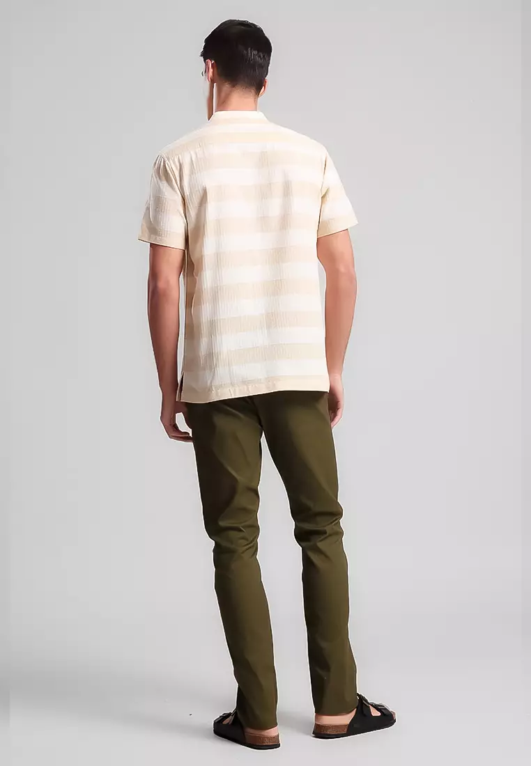 MANZONE - Kemeja Shanghai Lengan Pendek Pria Qarim Modern Fit - White Warna White