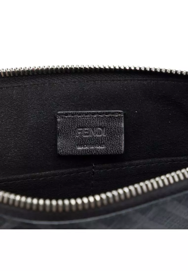 Pre-Loved Fendi Zucca Coated Canvas Ff 1974 Diagonal Logo Flat Pouch