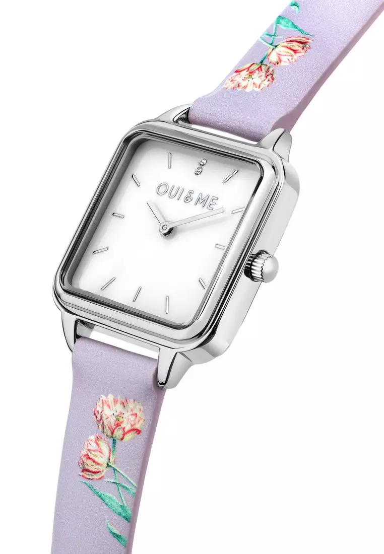 [Sustainable Watch] Oui & Me Harmonie 36.2x27.5mm Rectangular Case Women's Purple Leather Strap Quartz Watch ME010386