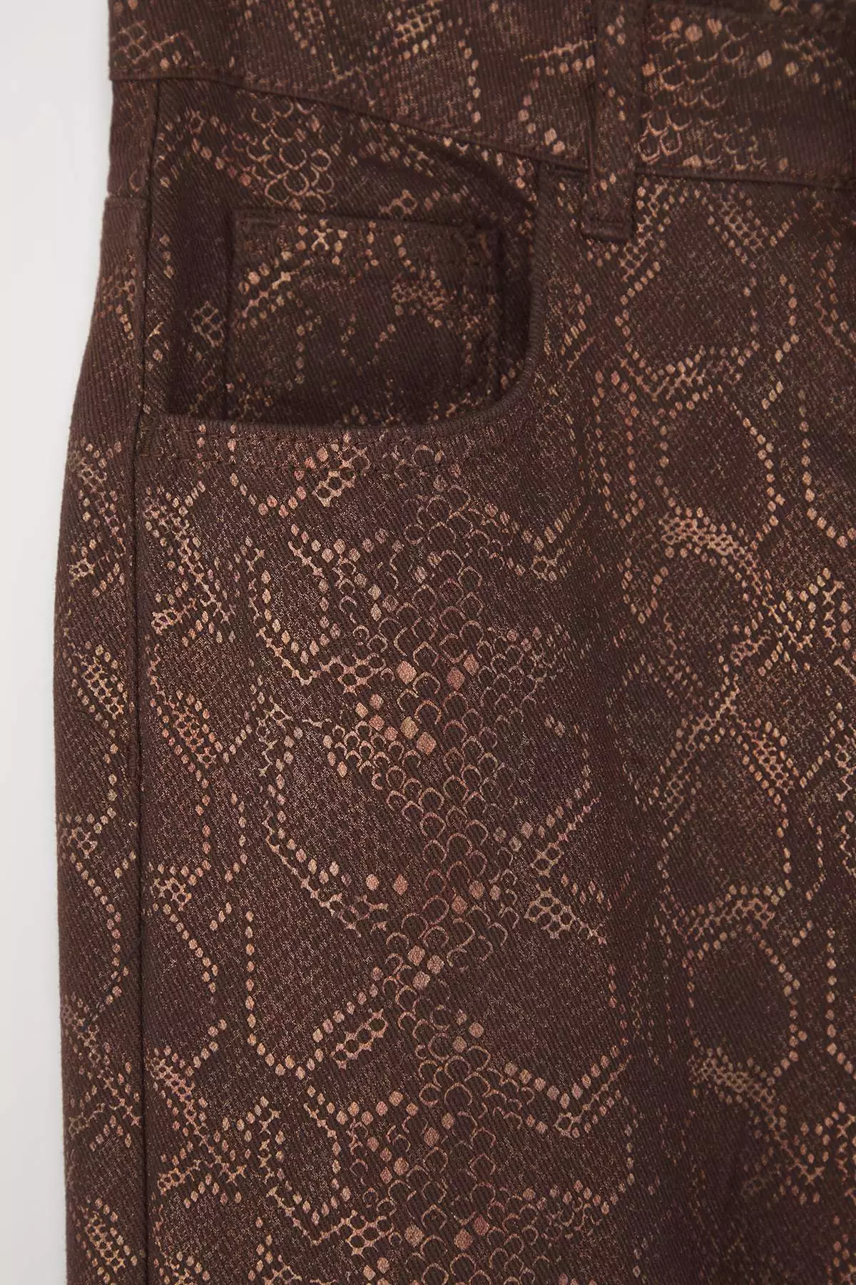Brown Snake Patterned High Waist Wide Leg Jeans