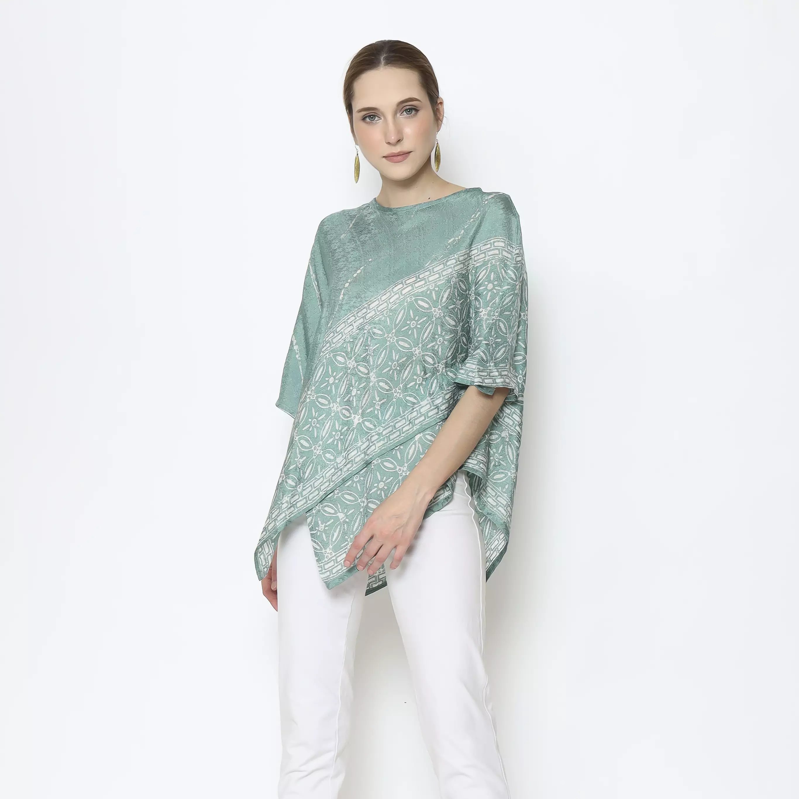 Rinjanie Batik - Blouse Batik Wanita Kekinian - Blouse Zigzag - Blouse Asimetris - Batik Kantor Modern - Greentea Series