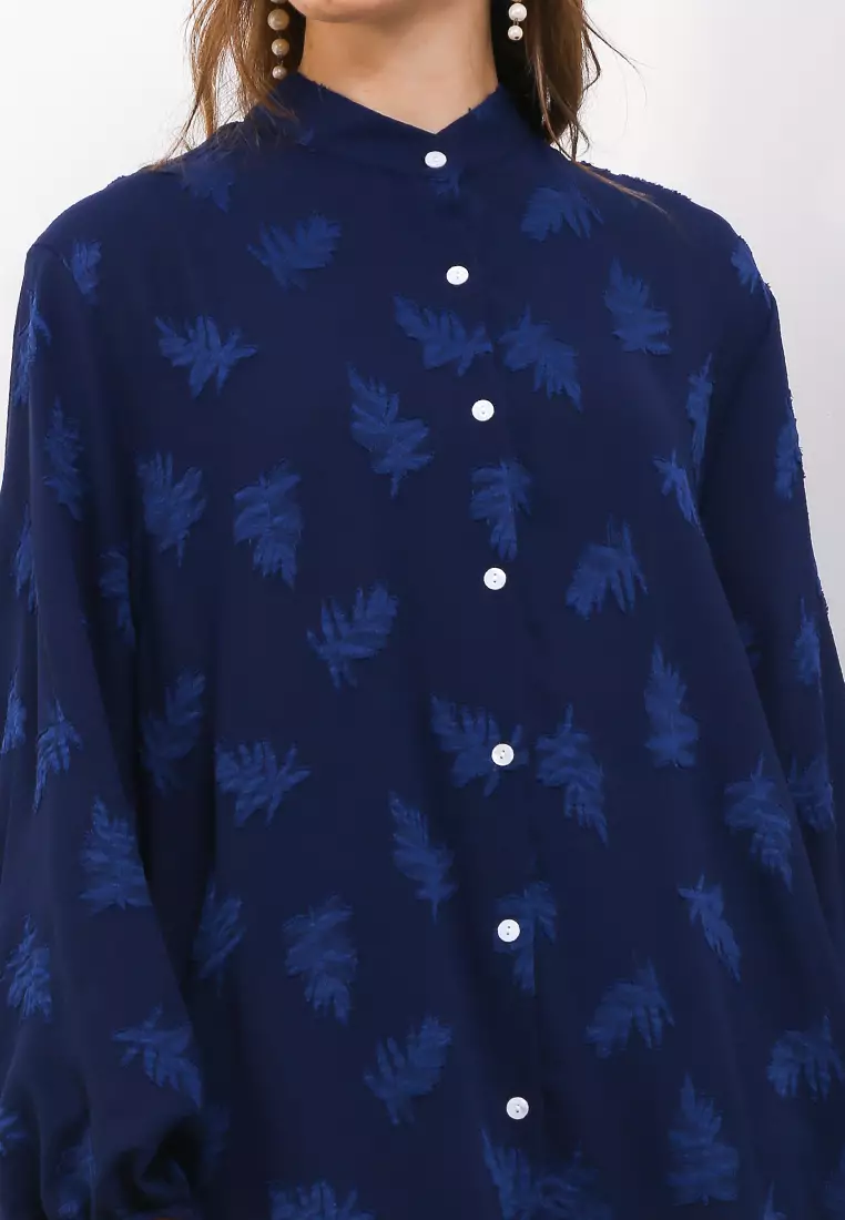 Mandarin Collar L/S Jacquard Shirt Dress