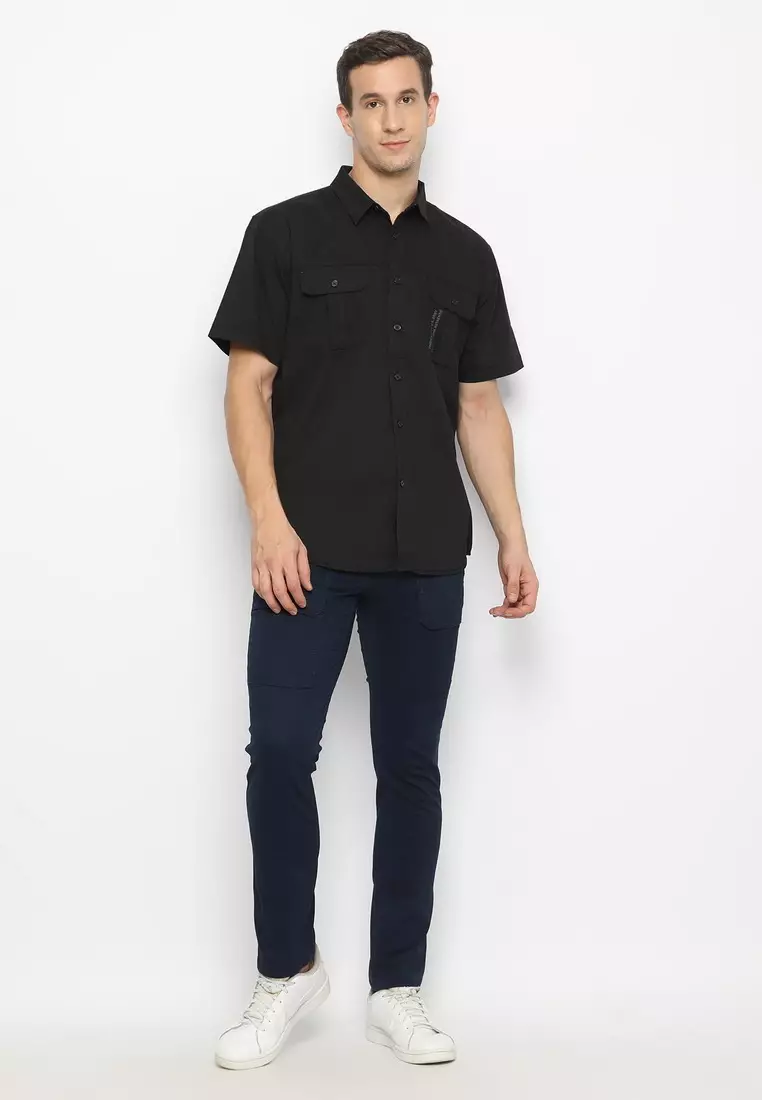 POLICE Celana Cargo Panjang Biru Tua Slim Fit Pria