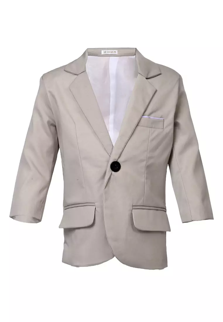 Wesley Jas Formal Anak Pria Plain Motive Full Furing Kids Blazer Material Cotton ORIGINAL - Cream