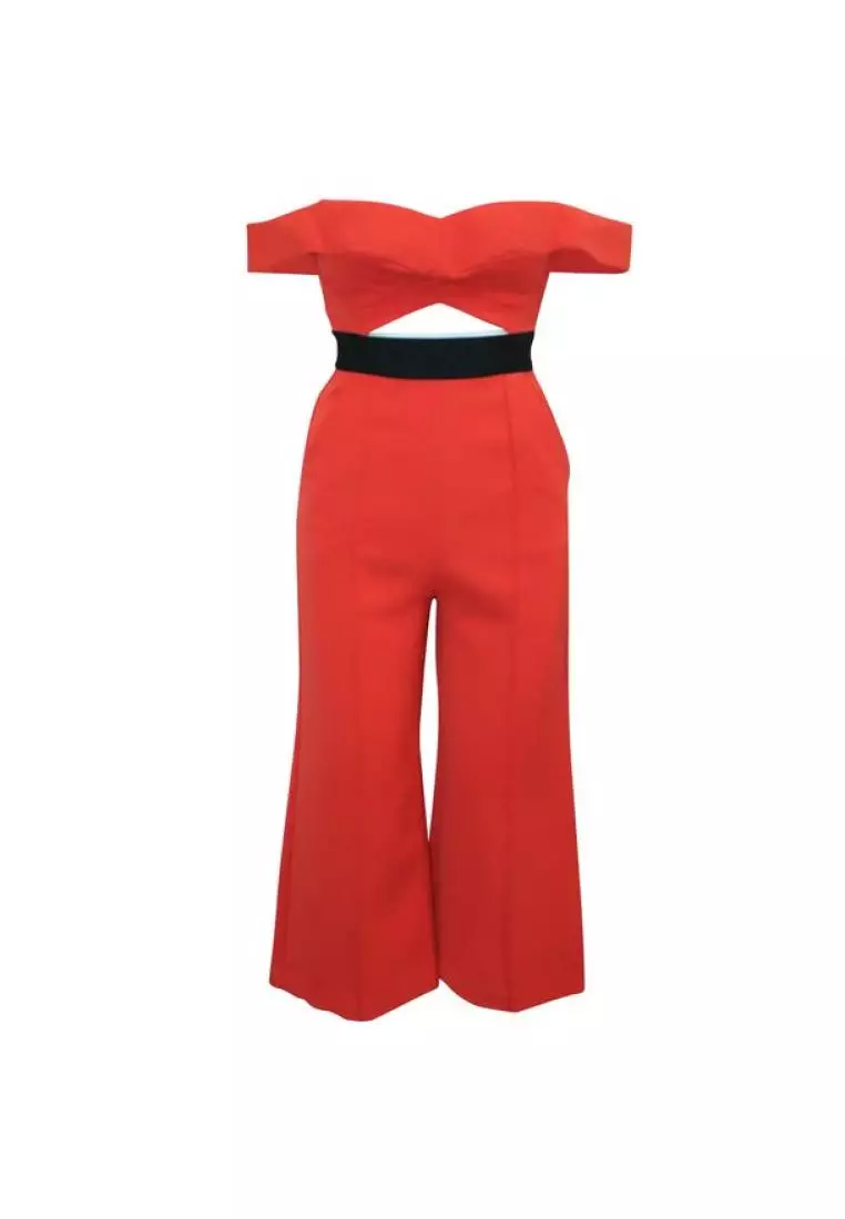 Self portrait red off shoulder jumpsuit top
