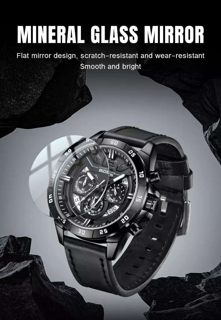 Jam Tangan Pria Original Multifungsi Analog & Digital Anti Air Tali Kulit Jam Tangan Cowok allblack