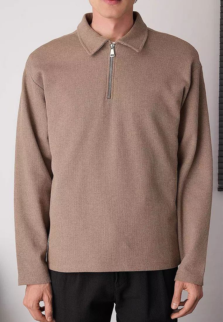Polo Neck Plain Sweatshirt