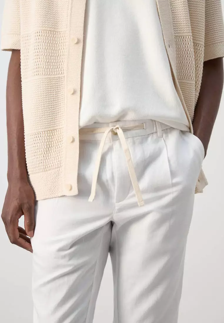 Slim Fit Cropped Linen-Cotton Trousers