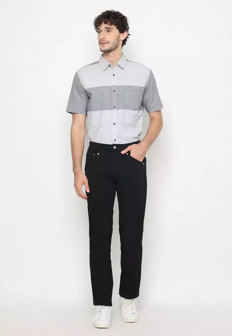 POLICE Celana Chino Panjang V Pocket Black Regular Fit Cotton Premium Pria