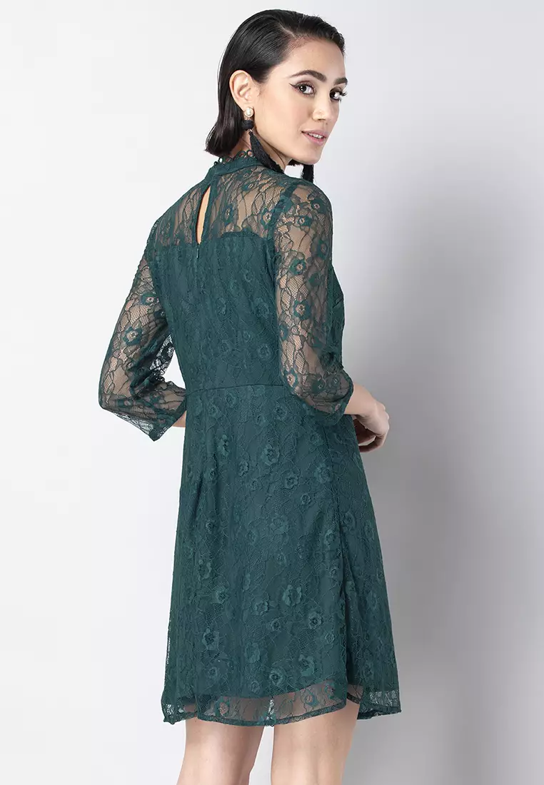 Bottle green lace dress online