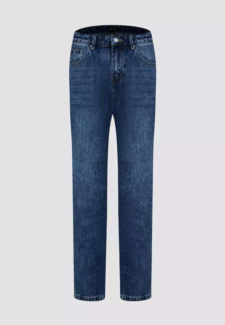 Mid-Waist Frayed Jeans