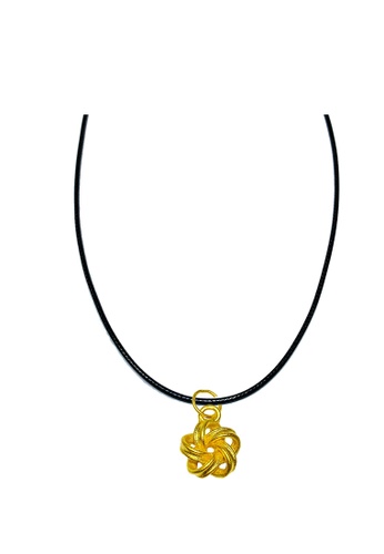 LITZ gold [SPECIAL] LITZ 999 (24K) Gold Flower Pendant with Stainless Steel Leather Choker Necklace EP0310-AC (0.20g+/-) 2EFF8ACAA9EE8EGS_1