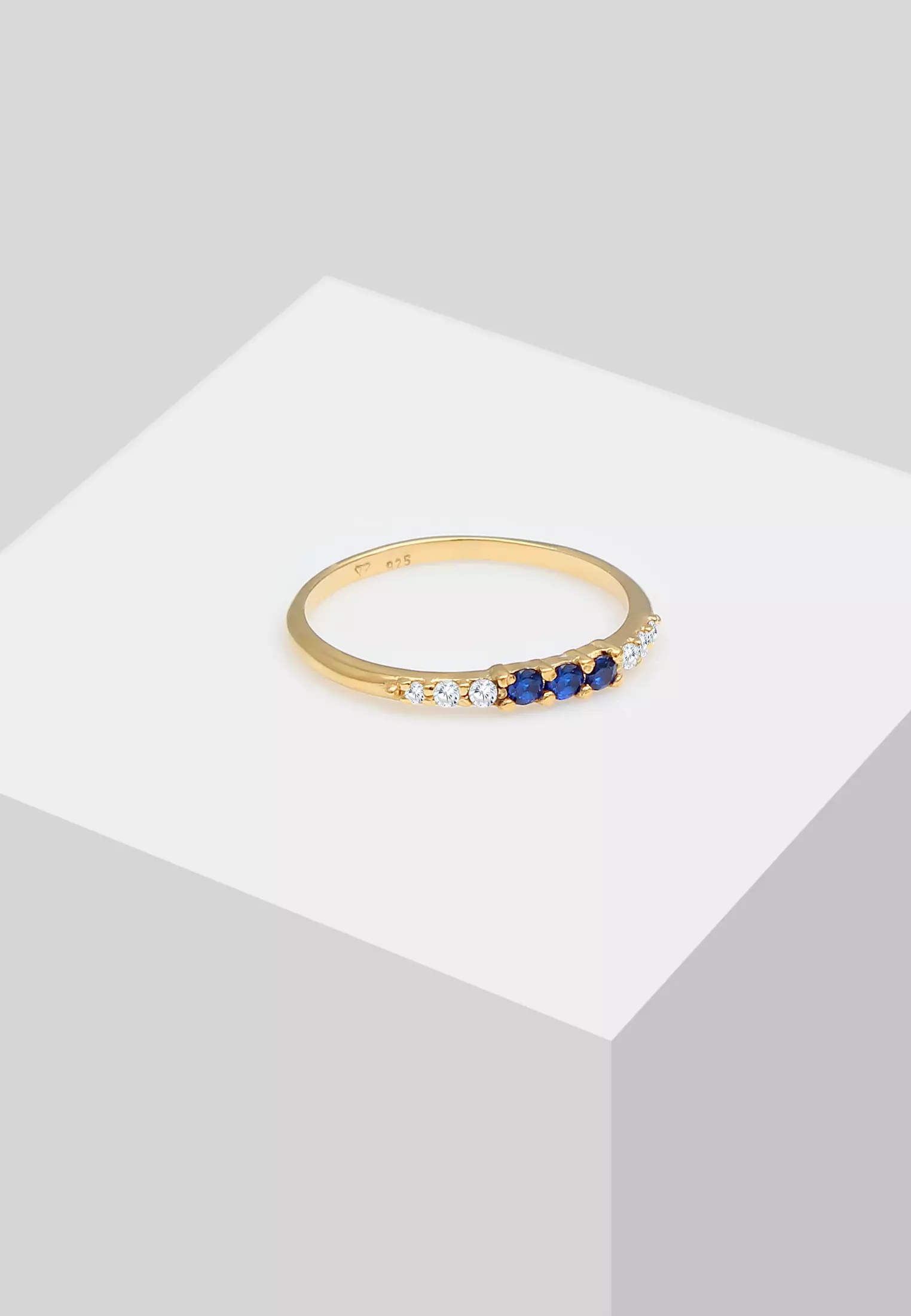 Ring Elegant with Cubic Zirconia Crystals and Synthetic Sapphire Gold Plated