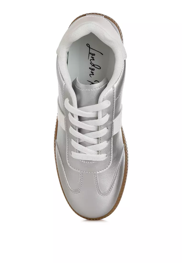 Lace-Up Metallic Sneaker In Silver