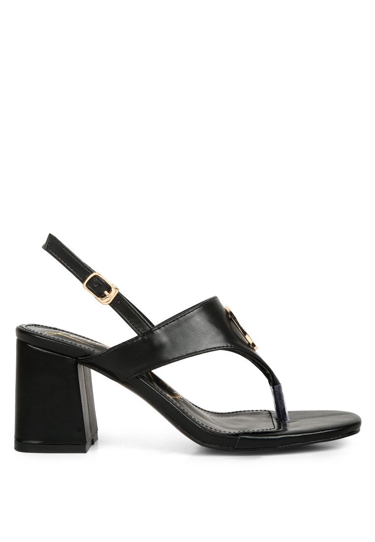 Black Block Heel Thong Sandals