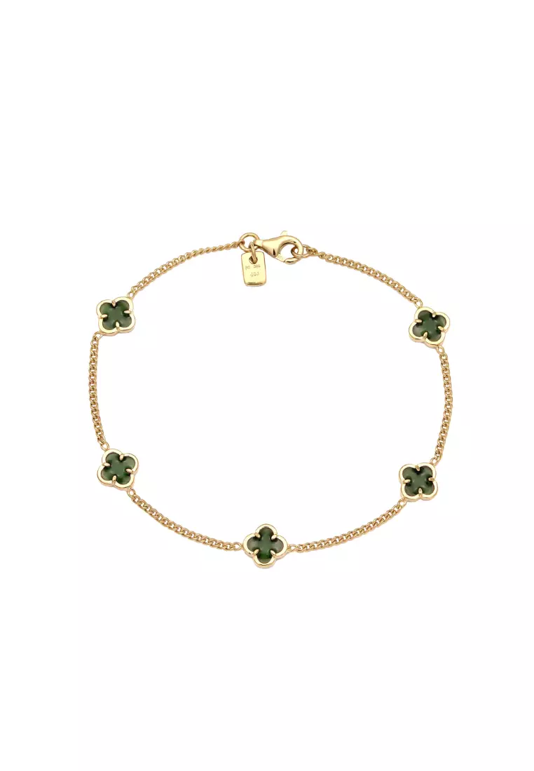 Men's Silver Green Enamel Clover Bracelet – Gold-Plated