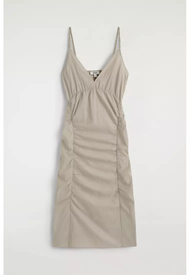 GATHERED SILK-NYLON SLIP DRESS
