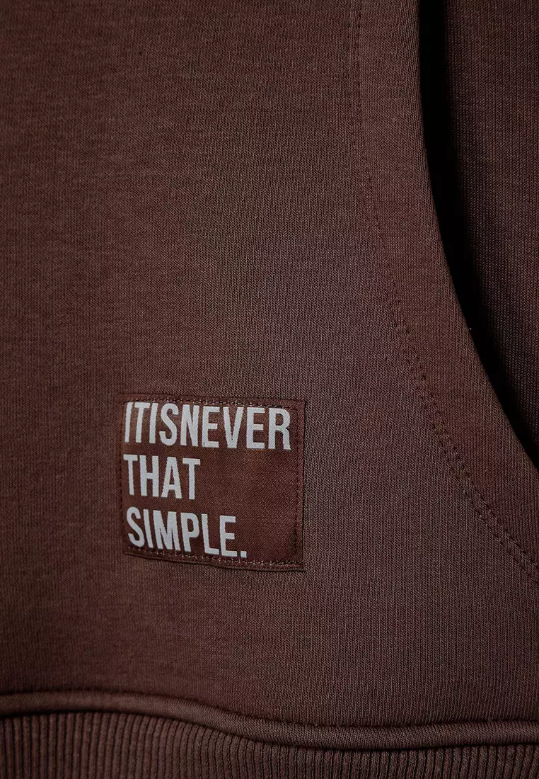 Dark Brown Oversize/Wide Cut Hooded Fleece Inside/Warm Sweatshirt TMNAW21SW2005