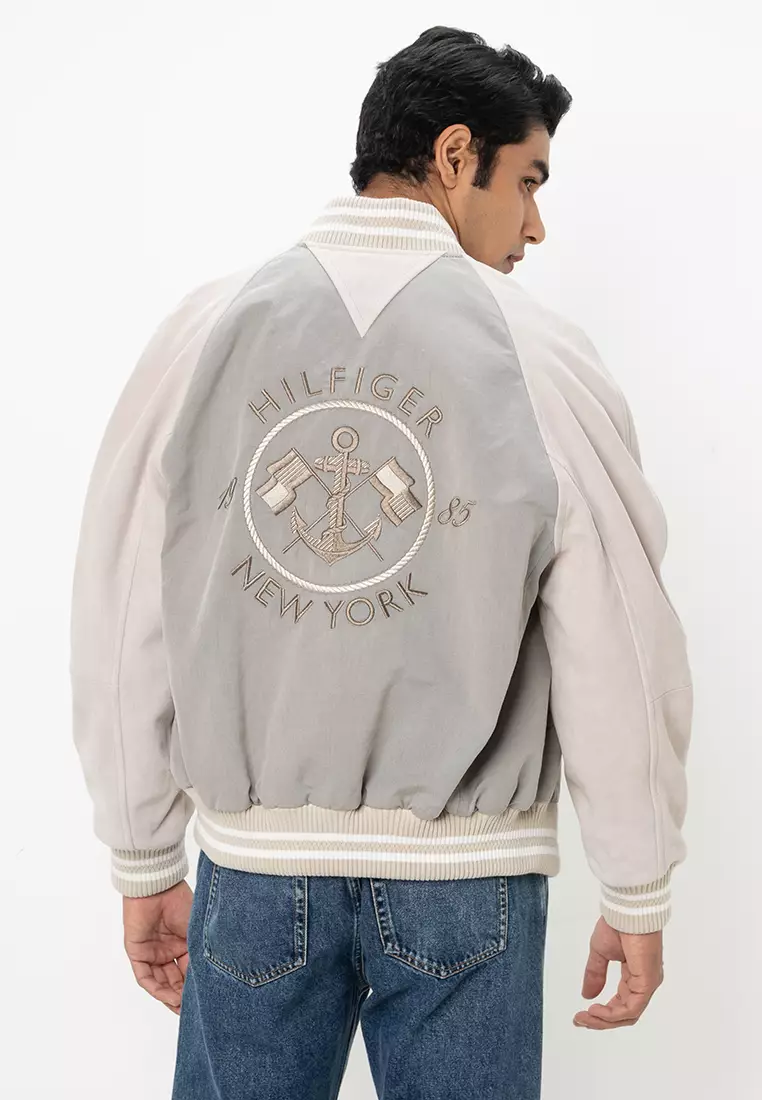 Tommy Hilfiger White Denim Bomber Jacket Reversible Bomber Jacket