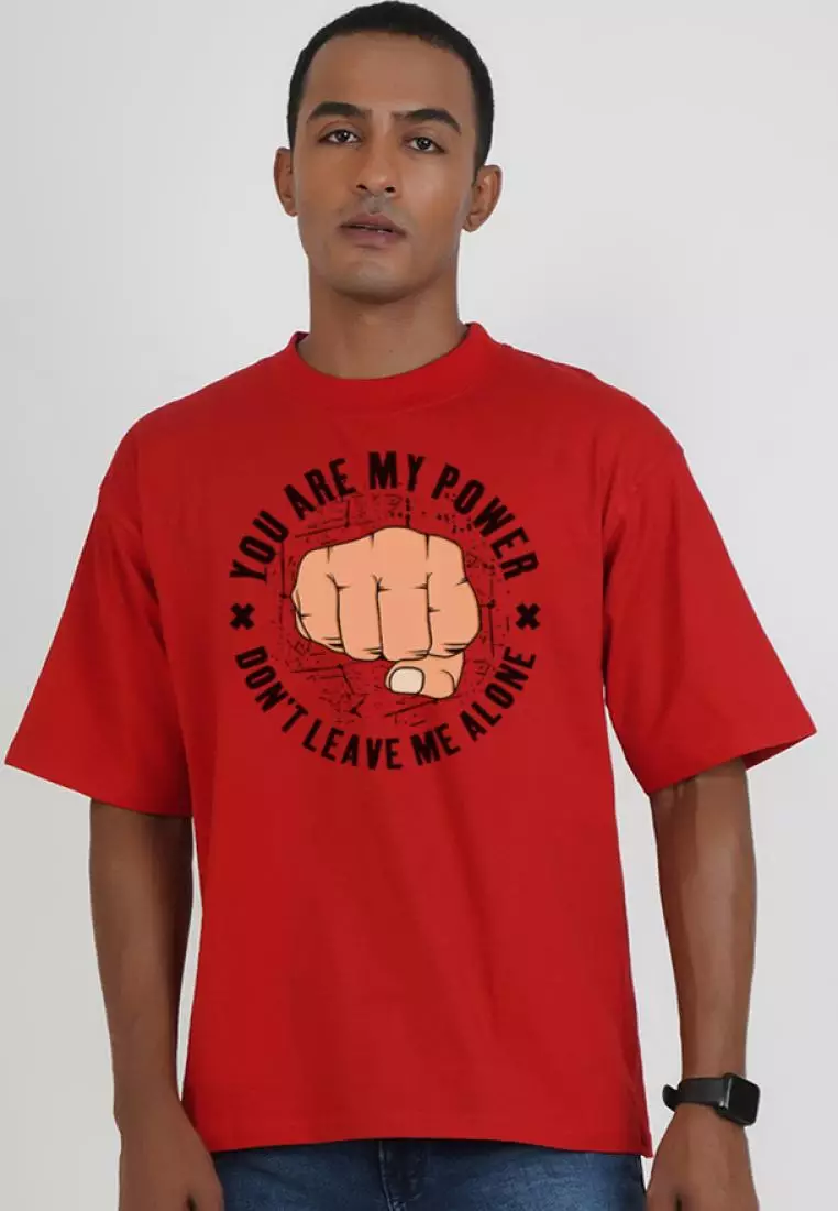 大码 Your are my power 红色棉质短袖宽松 T 恤