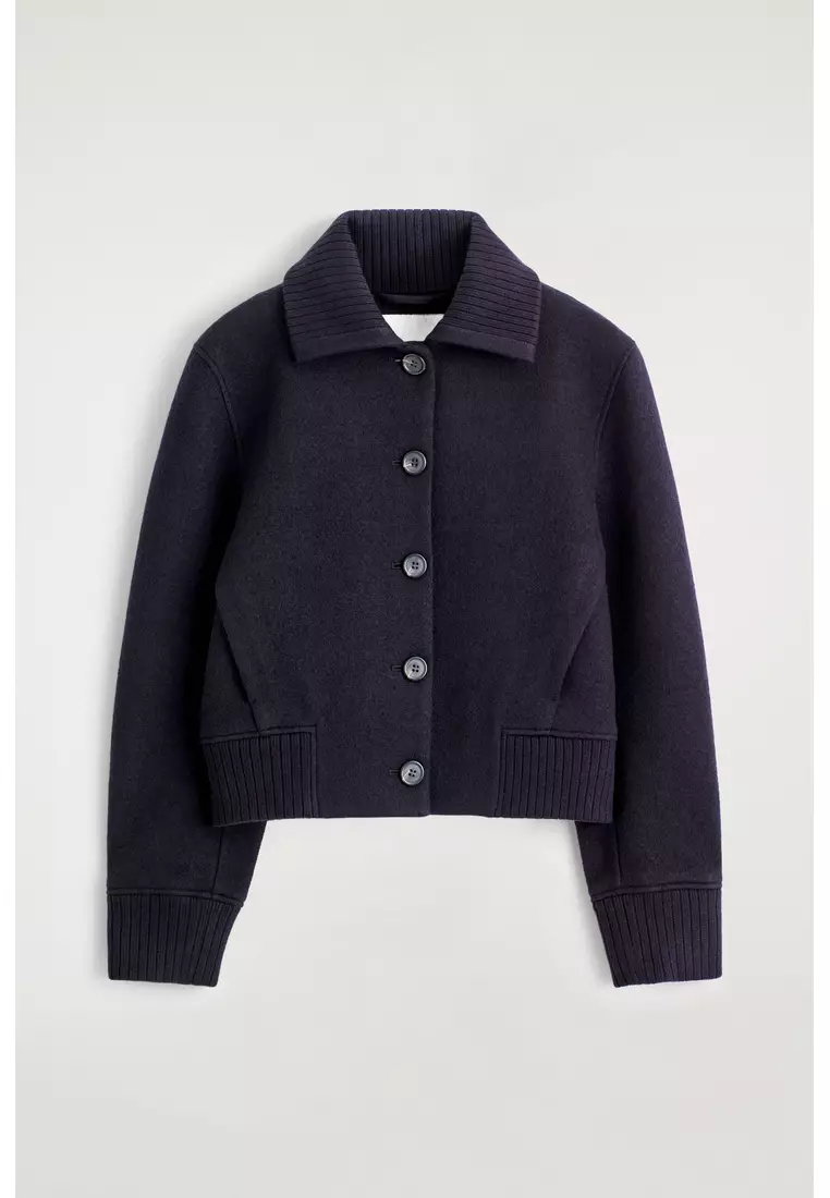 RIBBED-COLLAR BOILED MERINO WOOL JACKET