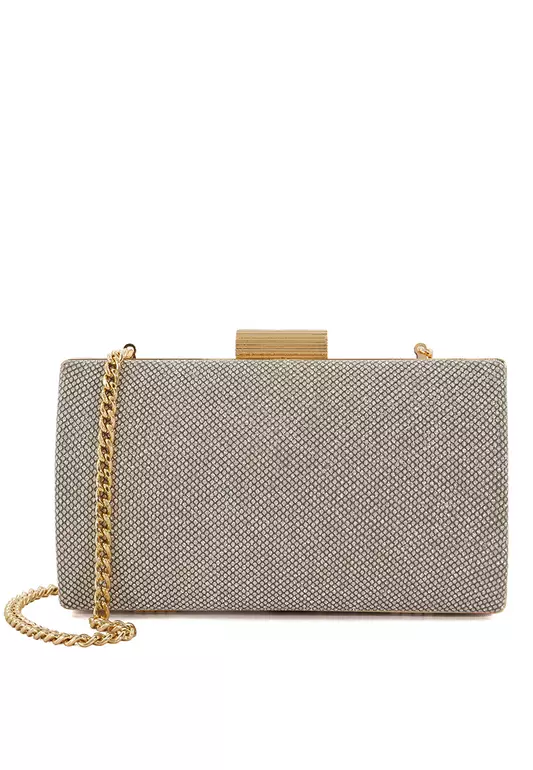 Belleview Etched-Clasp Box Clutch Pewter