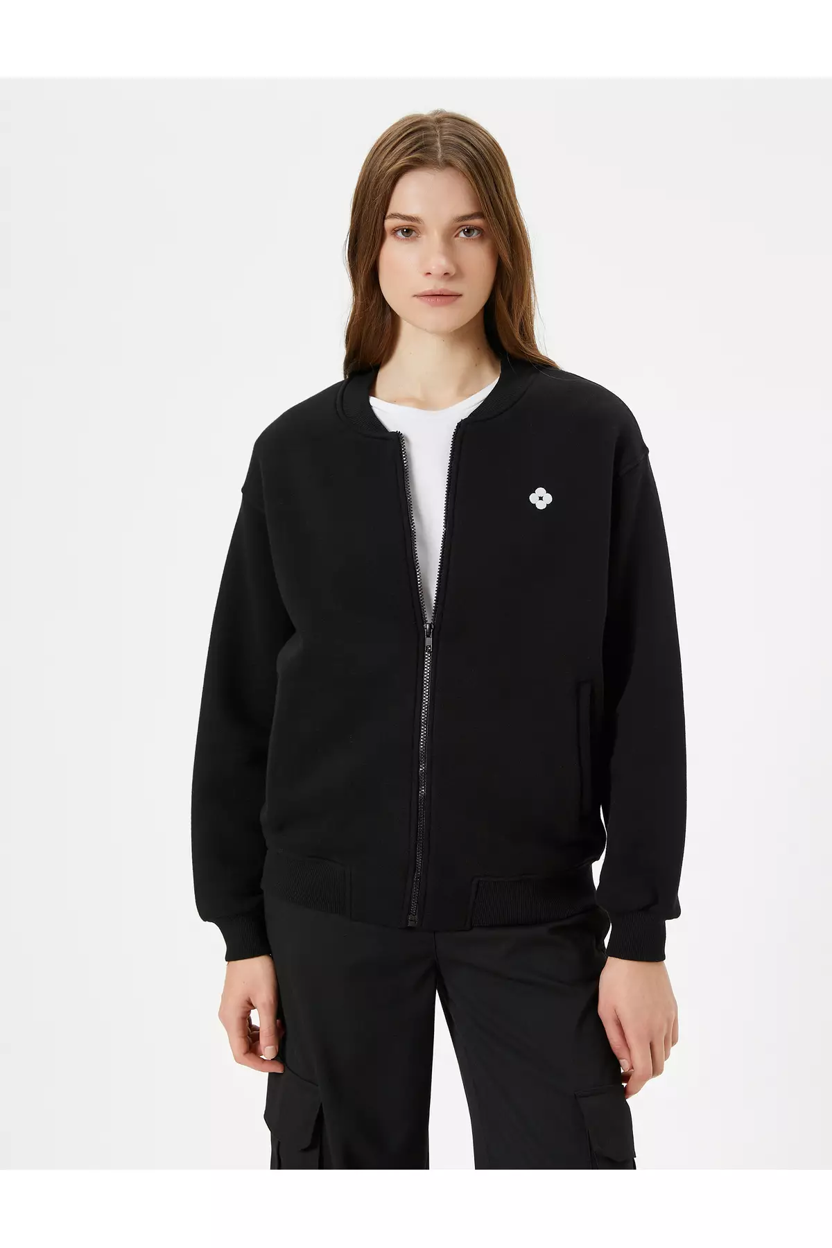 Bomber Jacket With Zipper And Logo Pocket Detail