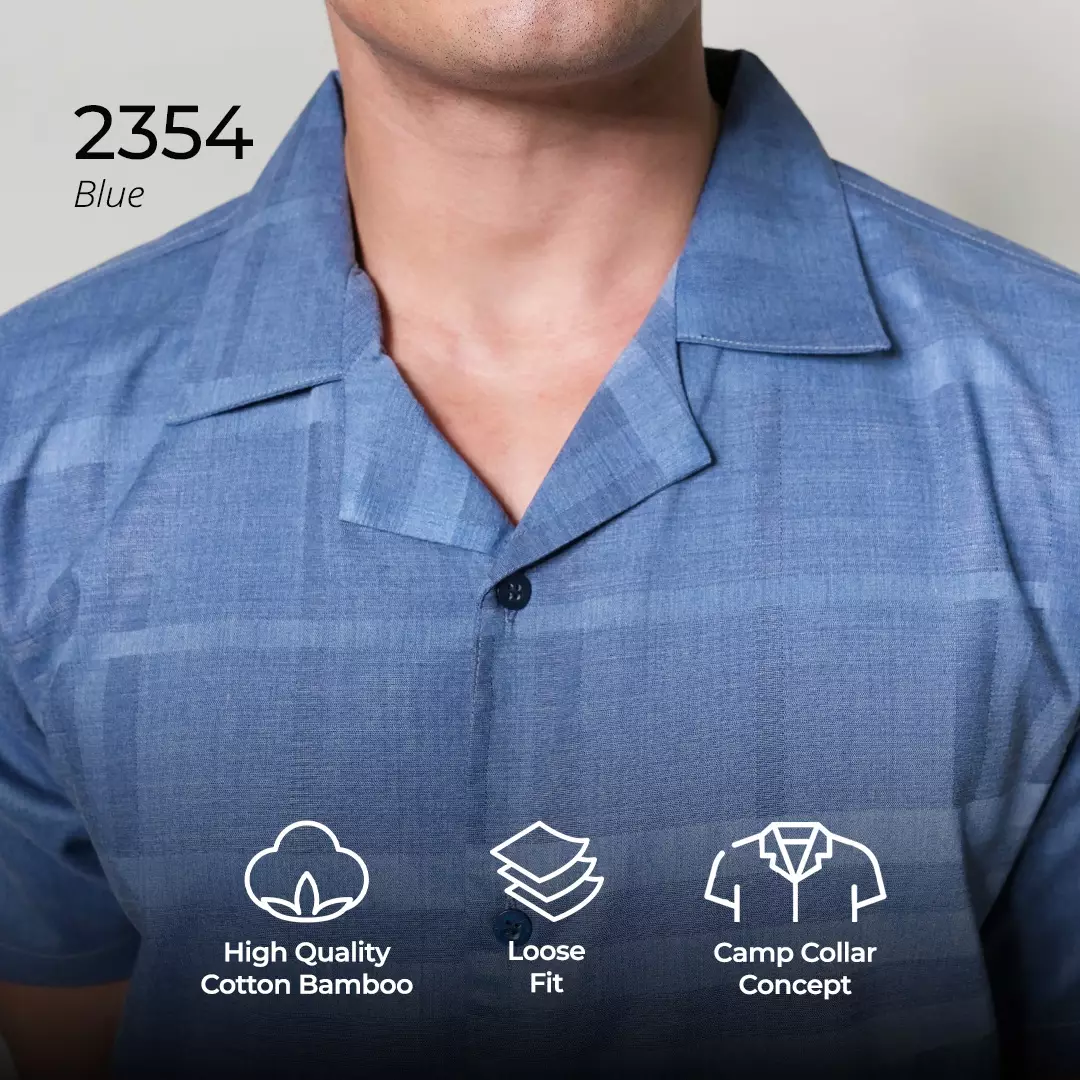 Casella Kemeja Lengan Pendek Kerah Terbuka | Cuban Camp Bowling Collar Xanlos Edition 2354 Blue