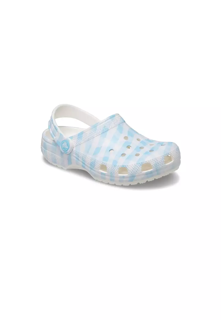 Discount on Crocs  shoes - SKU: Kids' Classic Gingham Clog in White Blue