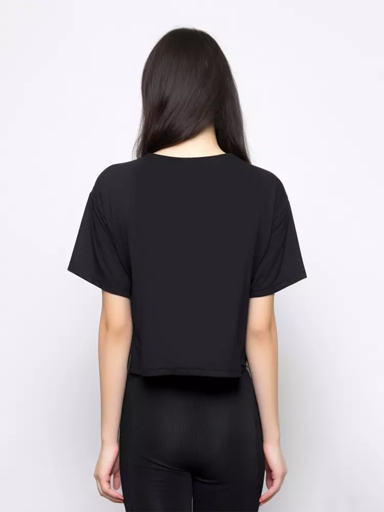LTE45 crop top OLC kaos oversize wanita catur hitam