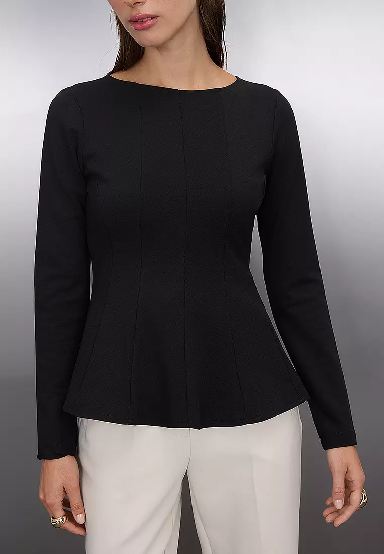 Boat Neck Peplum Blouse