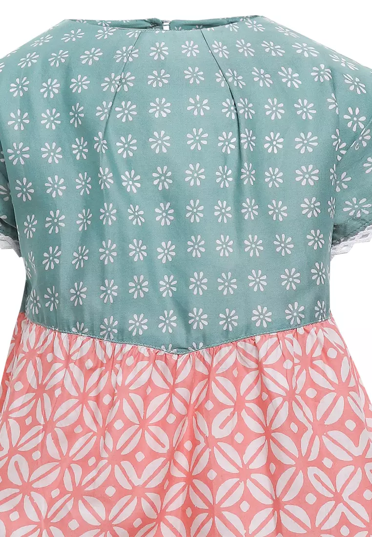 Blouse/ Blus Anak Perempuan Mecca Green Batik Cap Junior Girl Casual