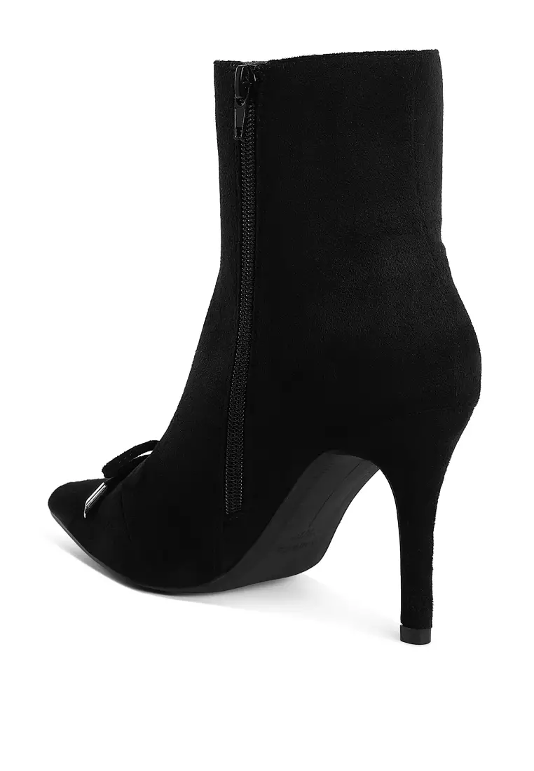 黑色蝴蝶結細節踝靴