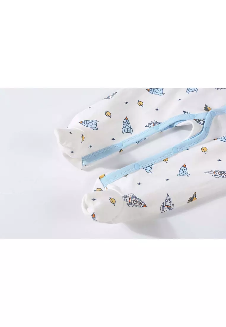 Baby Embroidered Rocket Button Sleepsuit All In One Jumpsuit