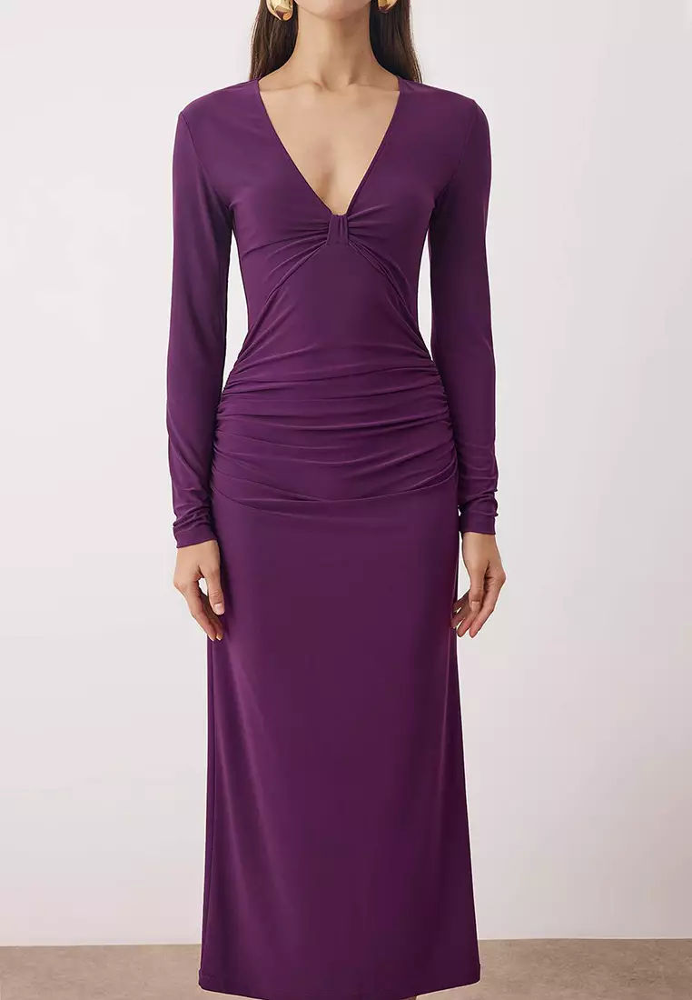 Plum Fitted Maxi Lined Cocktail Dress