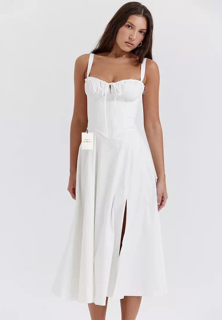 Backless Slim Suspender Slit Dress LBH-D1313