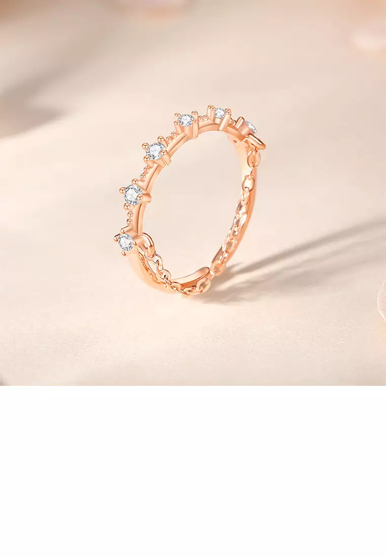 Rose Gold Ring Adjustable Crown Ring Pink Sparkling Crown