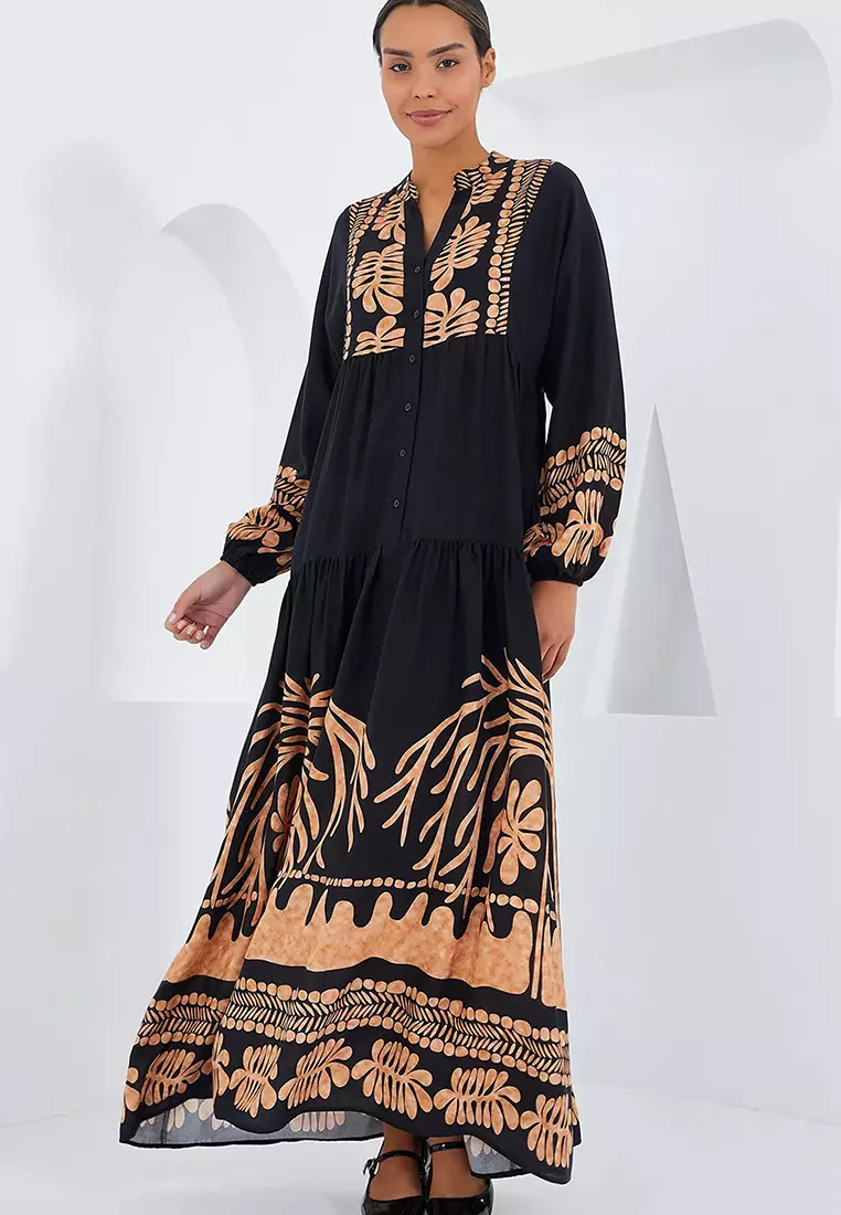 GATHERED VISCOSE MAXI DRESS