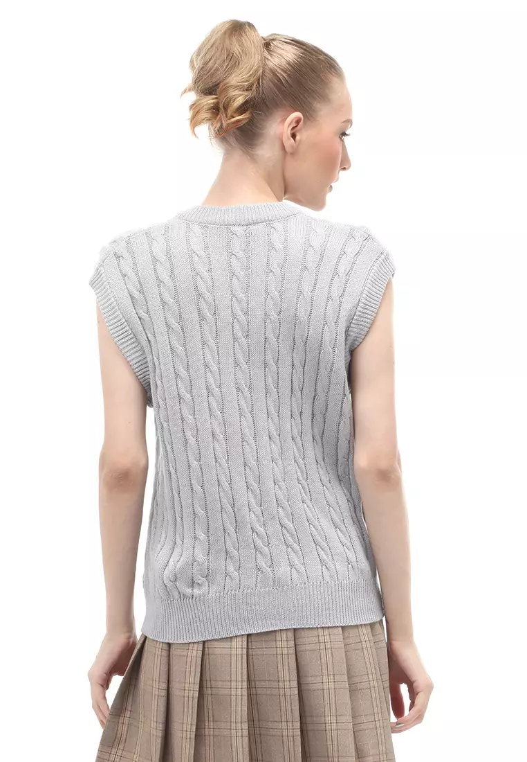 Urice Vest Rajut Atasan Wanita V-neck Sleeves Design Elegant - Abu