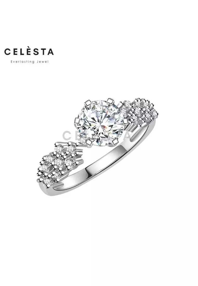 Berlian Moissanite Le Belle Ring [GRA CERTIFICATE MOISSANITE DIAMOND] - Cincin Moissanite Diamond 1 CT 925 Silver Celesta by Her Jewellery