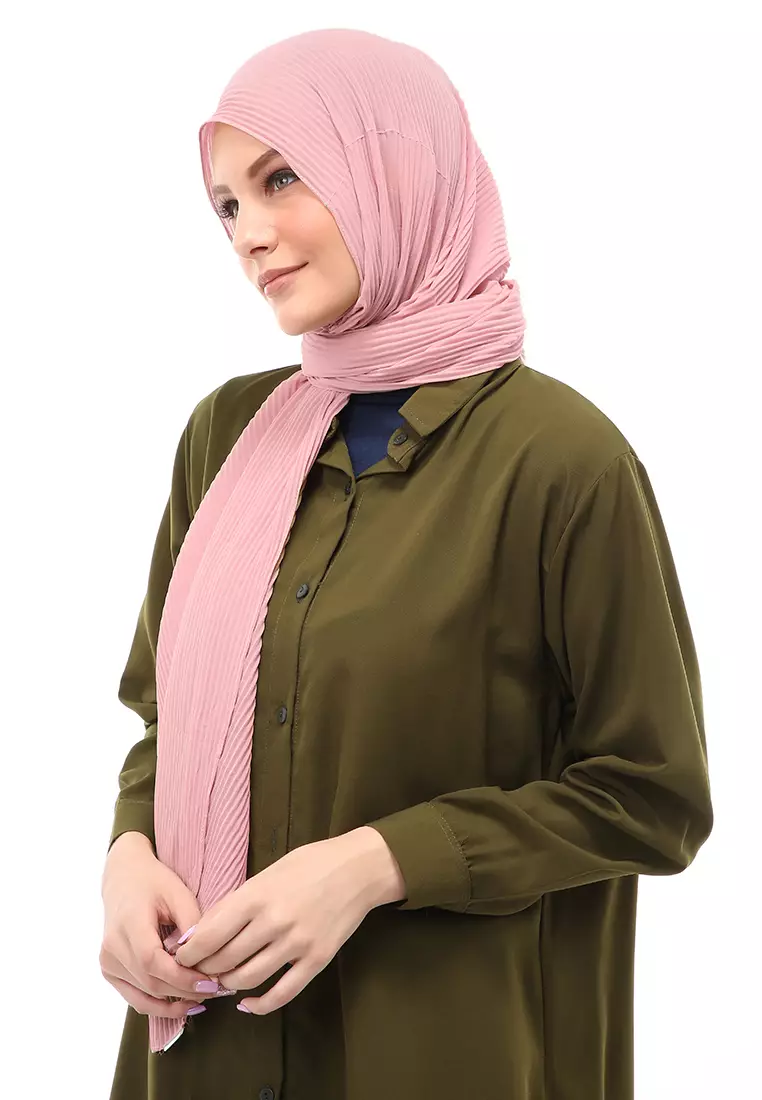 Melissa Pashmina Plisket Garis Hijab Wanita Relaxed Fit - Dusty