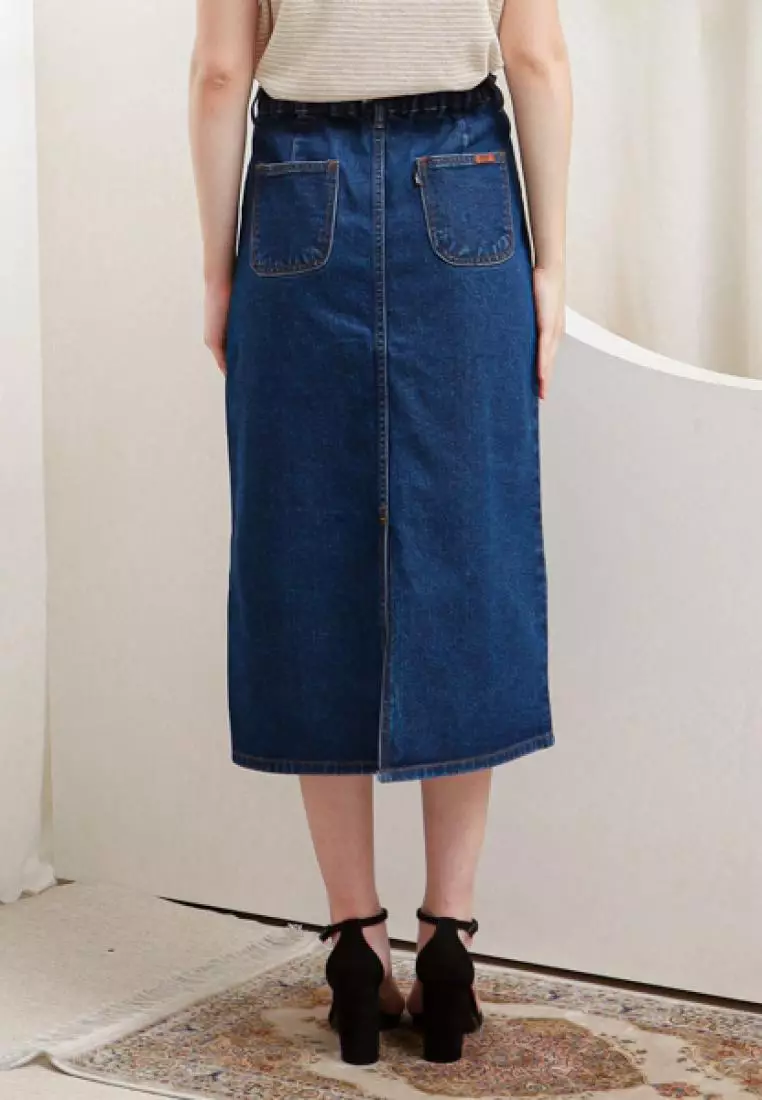 Disha Midi Skirt Jeans in Navy