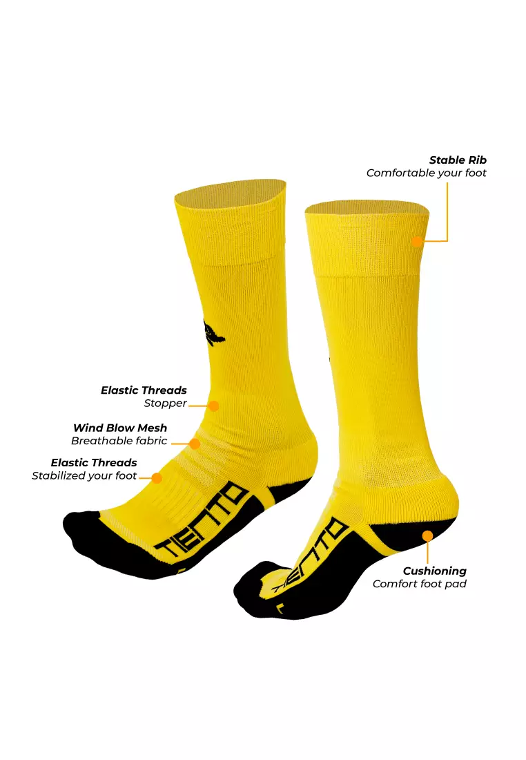 Tiento Sports Socks Kaos Kaki Olahraga Sebetis Running Futsal Sepakbola Anti Bakteri Yellow