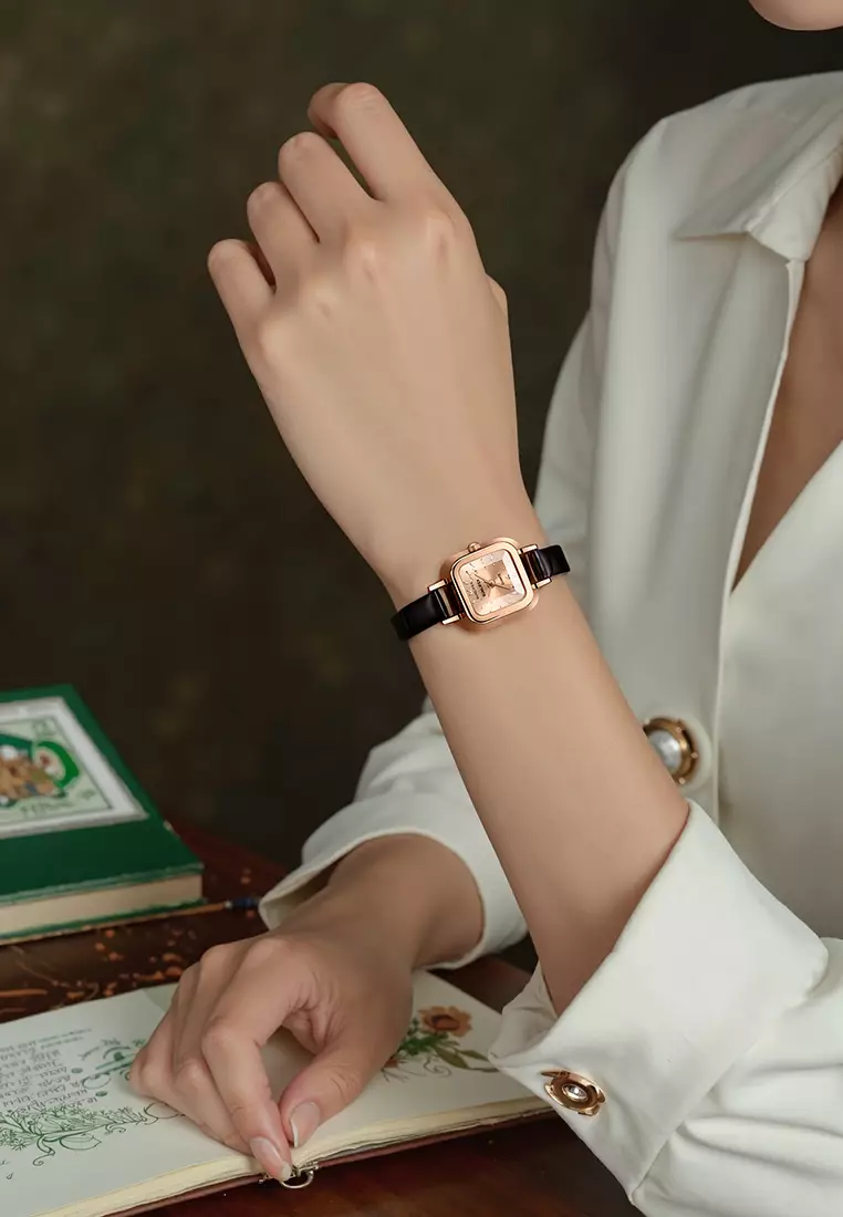 Jam Tangan Wanita 3344 Korea Antik Persegi Mini Tali Kulit Jam Tangan Cewek Original Brown